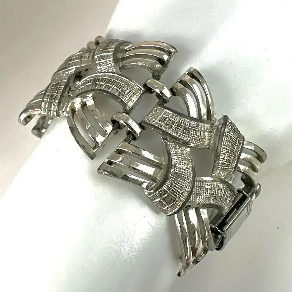 Coro vintage wide ornate silver tone bracelet